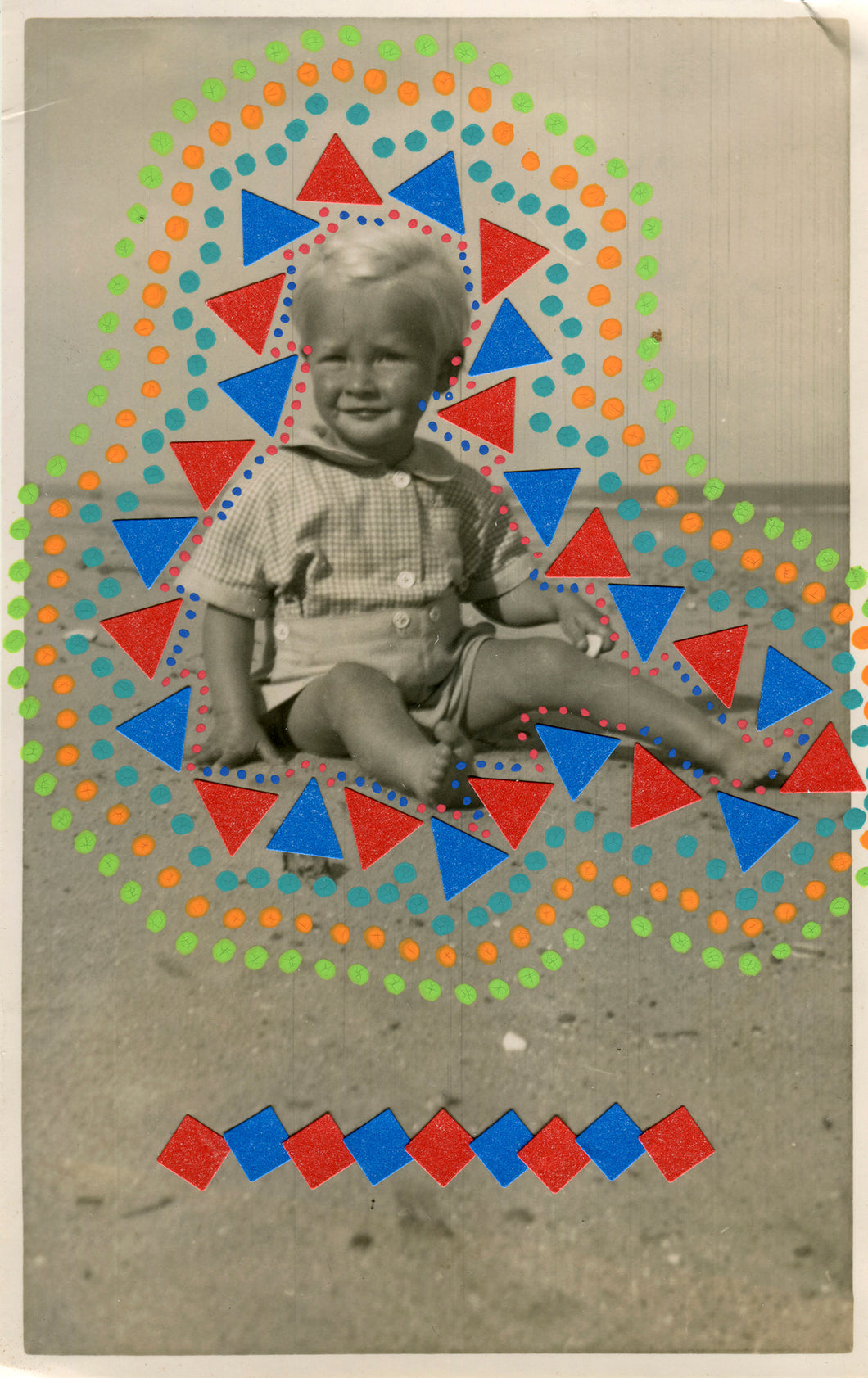 Contemporary Collage On Vintage Baby Boy At The Beach - Naomi Vona Art