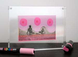 Humorous Neon Pink Art On Vintage Beach Portrait - Naomi Vona Art