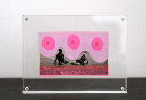 Humorous Neon Pink Art On Vintage Beach Portrait - Naomi Vona Art