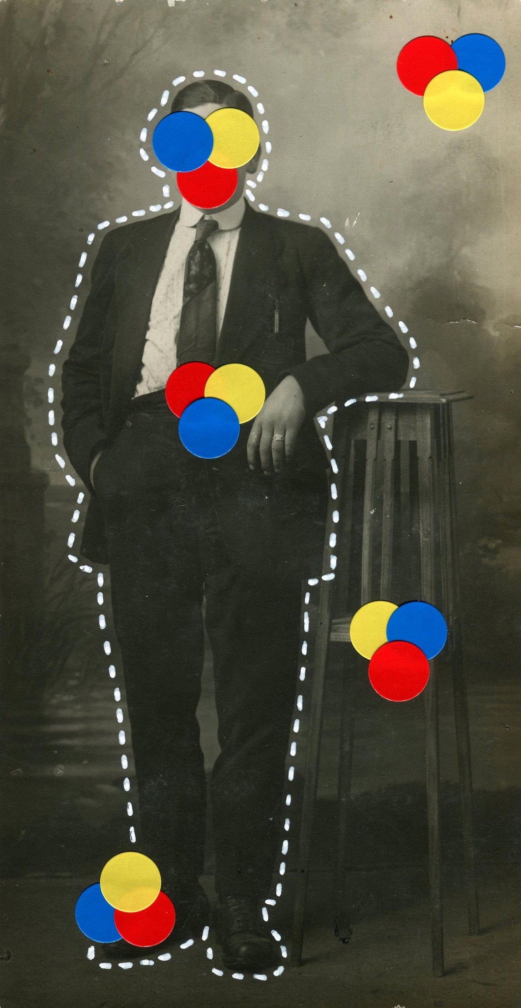 Primary Colours Palette Decoration On Vintage Man Portrait Photo - Naomi Vona Art