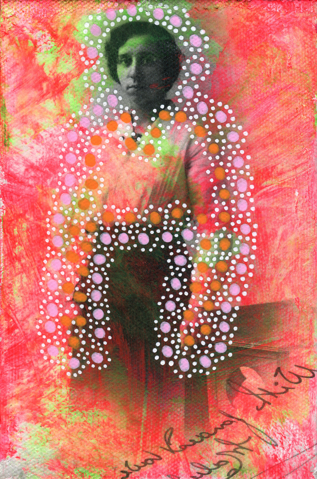 Neon Red, Pink And Orange Vintage Photo Transfer On Canvas - Naomi Vona Art