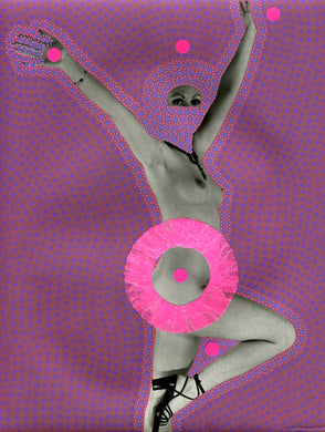 Burgundy, Neon Pink And Purple Original Art On Erotic Nude Portrait - Naomi Vona Art