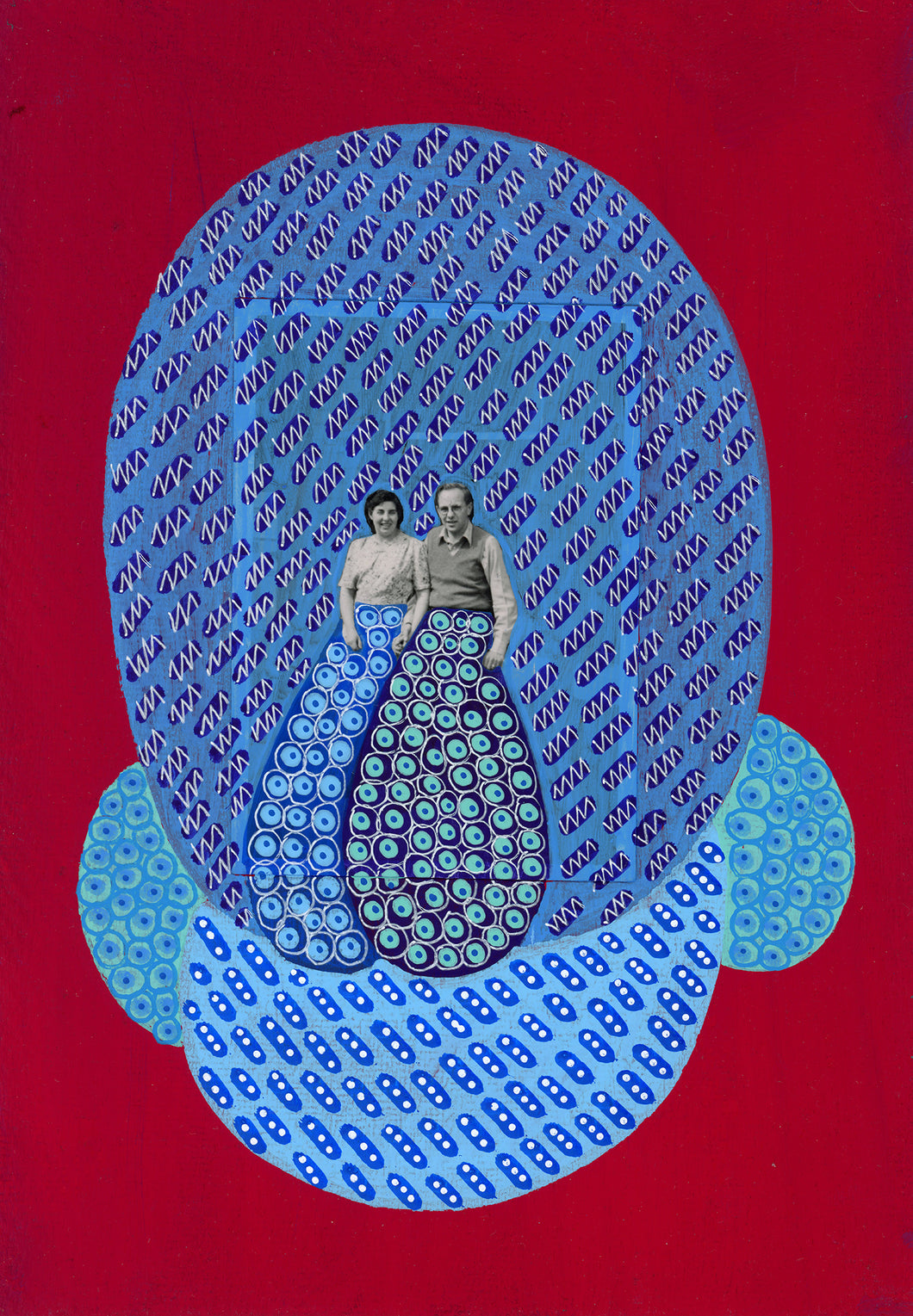 Red And Blue Collage On Paper