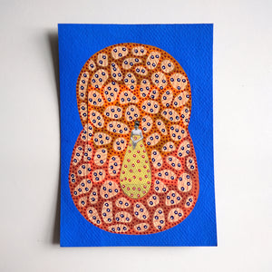 Blue Orange Mixed Media Collage Art On Paper