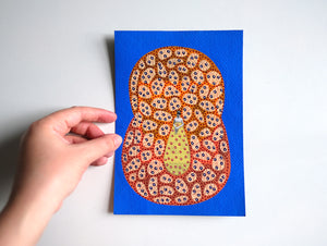 Blue Orange Mixed Media Collage Art On Paper