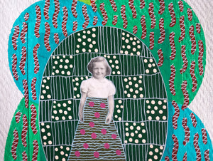 Green Smiling Girl Art Collage On Paper