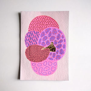 Pink Purple Vintage Mixed Media Art Collage On Paper