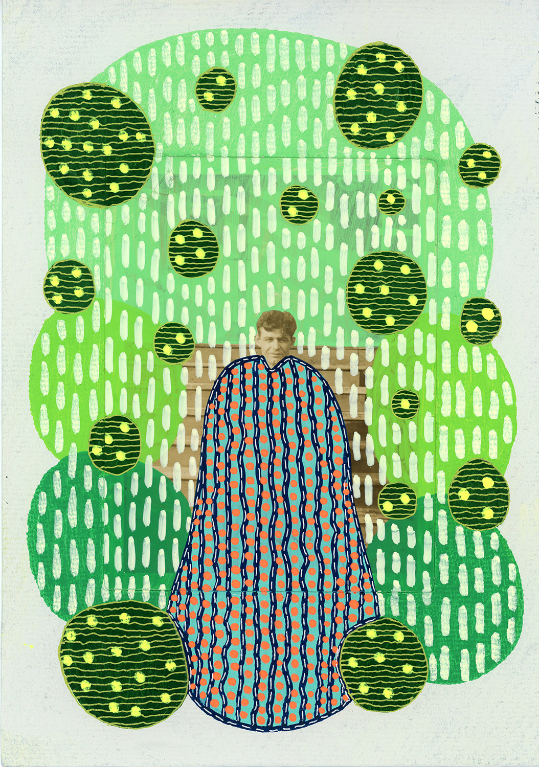 Green Beige Art Collage On Handmade Paper