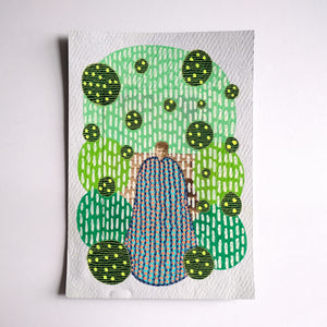 Green Beige Art Collage On Handmade Paper