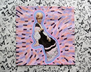Pink Purple Mixed Media Collage On LP Cover - Naomi Vona Art
