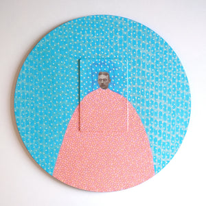 Turquoise And Salmon Pink Art On Wood Collage - Naomi Vona Art