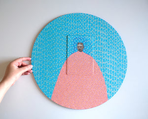 Turquoise And Salmon Pink Art On Wood Collage - Naomi Vona Art