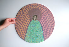 Load image into Gallery viewer, Retro Vintage Art Collage On Circular Wood Board - Naomi Vona Art
