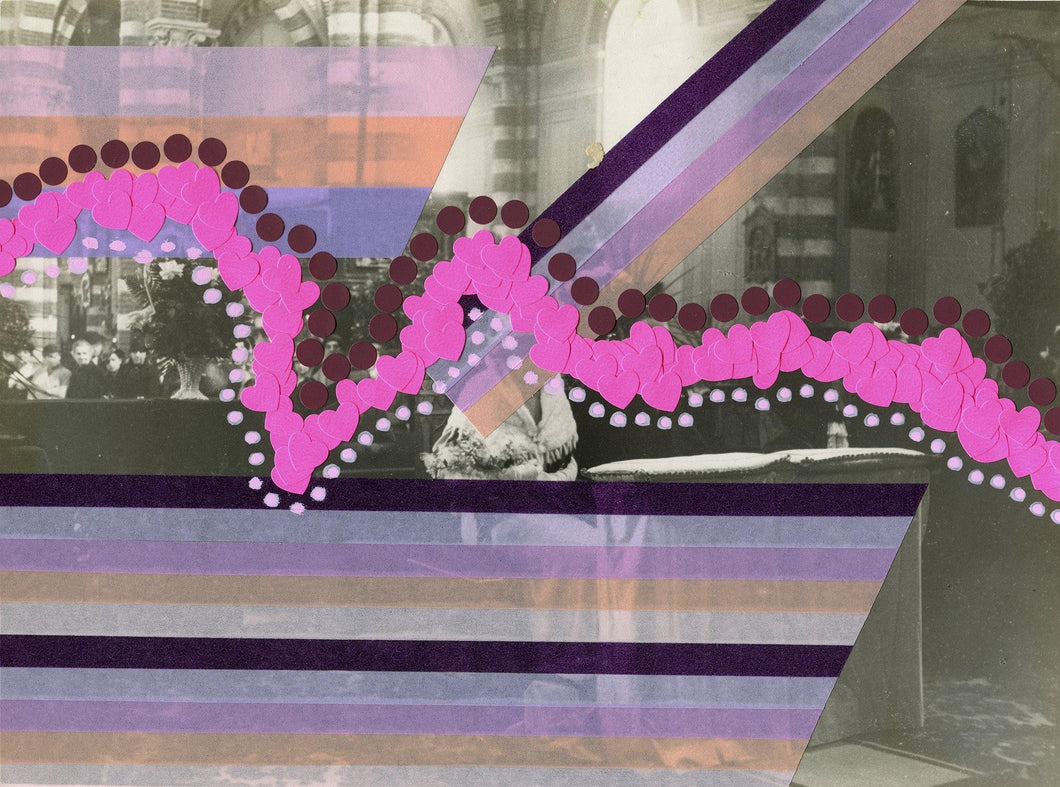 Pink And Purple Abstract Collage Art On Vintage Wedding Photography - Naomi Vona Art