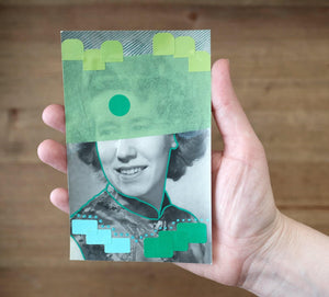 Green Collage On Vintage Woman Portrait - Naomi Vona Art