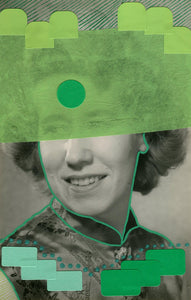 Green Collage On Vintage Woman Portrait - Naomi Vona Art
