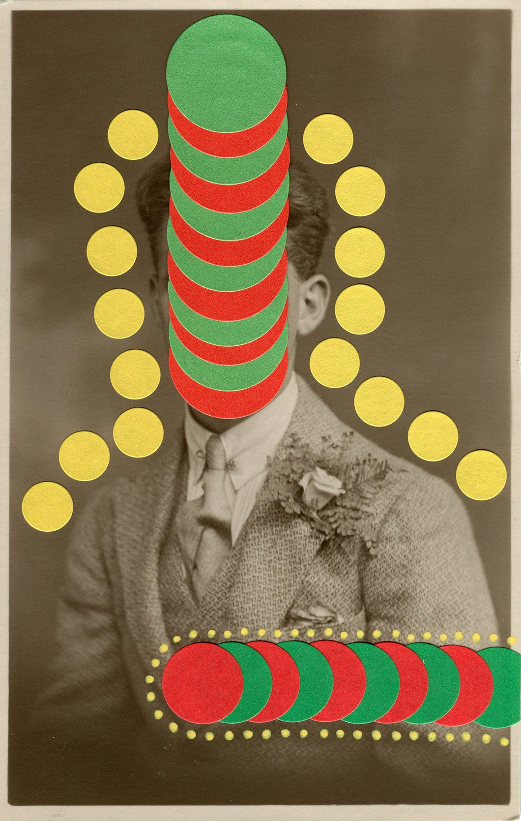 Funny Yellow, Red And Green Art Collage On Vintage Studio Portrait Photo - Naomi Vona Art