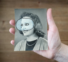 将图片加载到图库查看器，White Crochet Mask Decoration On Vintage Woman Portrait - Naomi Vona Art
