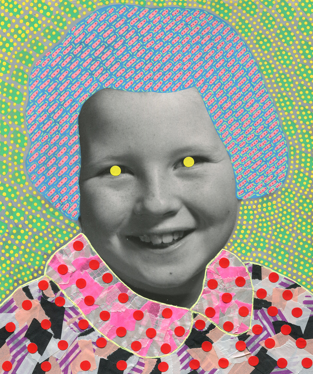 Retro Smiling Girl Portrait Photo Collage Art - Naomi Vona Art