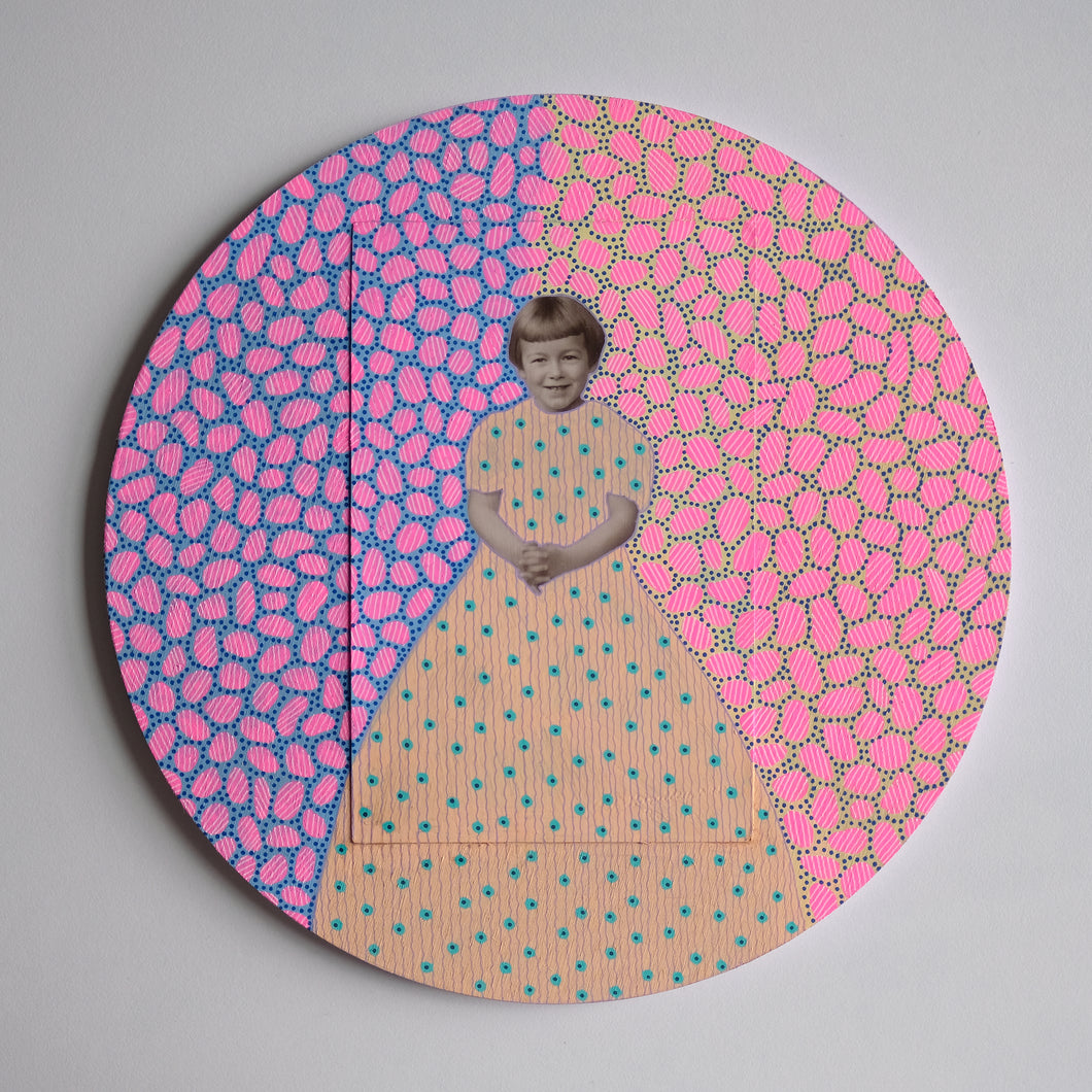 Neon Pink, Beige And turquoise Art On Wood Board