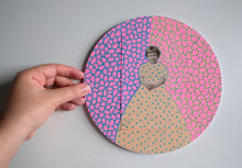 Load image into Gallery viewer, Neon Pink, Beige And turquoise Art On Wood Board
