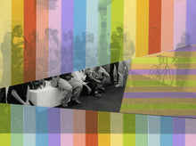 Load image into Gallery viewer, Rainbow Striped Art Collage On Vintage Group Shot - Naomi Vona Art
