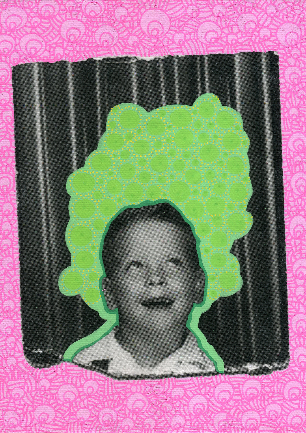 Smiling Boy Vintage Photo Booth Photo Altered By Hand - Naomi Vona Art