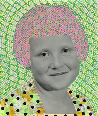 Neon Green Collage Art On Vintage Portrait - Naomi Vona Art