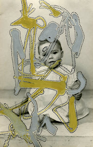 Golden And Silver Doodles On Vintage Baby Portrait - Naomi Vona Art