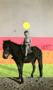 Altered Vintage Child's Riding Horse Portrait Decorated With Neon Washi Tape - Naomi Vona Art