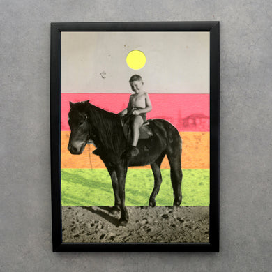 Horse riding poster: collage on a vintage photo - Naomi Vona Art