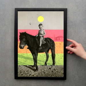 Altered Vintage Child's Riding Horse Portrait Decorated With Neon Washi Tape - Naomi Vona Art