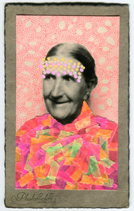 Neon Cotton Candy Art Collage On Vintage Woman Portrait - Naomi Vona Art