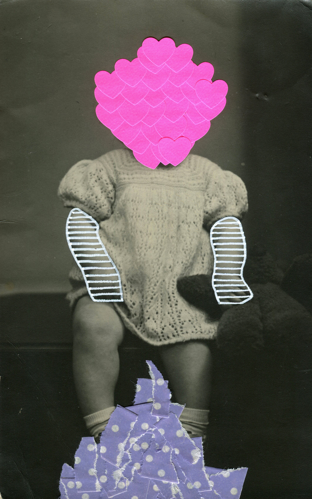 Neon Pink And Lilac Art Collage On Vintage Baby Girl Photography - Naomi Vona Art