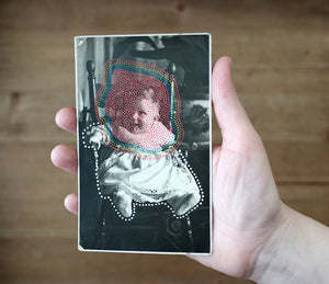 Dotty Art Collage On Vintage Baby Portrait - Naomi Vona Art