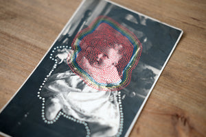 Dotty Art Collage On Vintage Baby Portrait - Naomi Vona Art