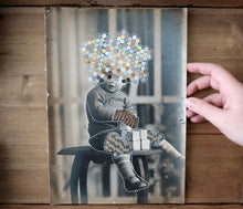 Load image into Gallery viewer, Altered Vintage Black And White Baby Boy Studio Portrait Manipulated With Stickers - Naomi Vona Art
