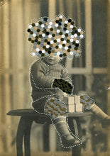 Load image into Gallery viewer, Altered Vintage Black And White Baby Boy Studio Portrait Manipulated With Stickers - Naomi Vona Art
