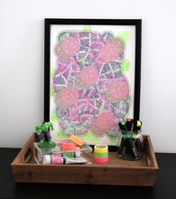 Load image into Gallery viewer, Neon Pink, Green And White Abstract Collage Art - Naomi Vona Art
