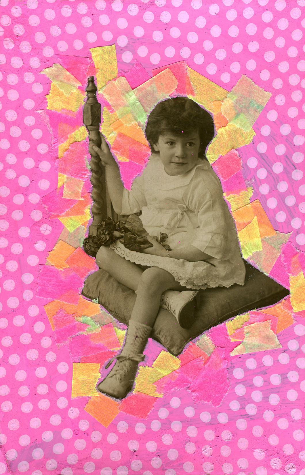 Neon Pink Vintage Baby Girl Art Collage - Naomi Vona Art