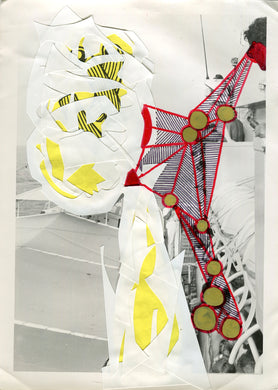 White Yellow Red Contemporary Art Collage On Vintage Photo - Naomi Vona Art