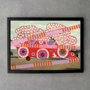 Red Pink Fine Art Print Of Retro Vintage Postcard Collage - Naomi Vona Art