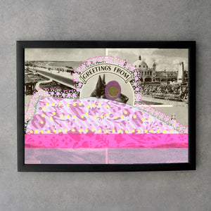 Neon Pink and Yellow Retro Vintage Print Of Postcard - Naomi Vona Art