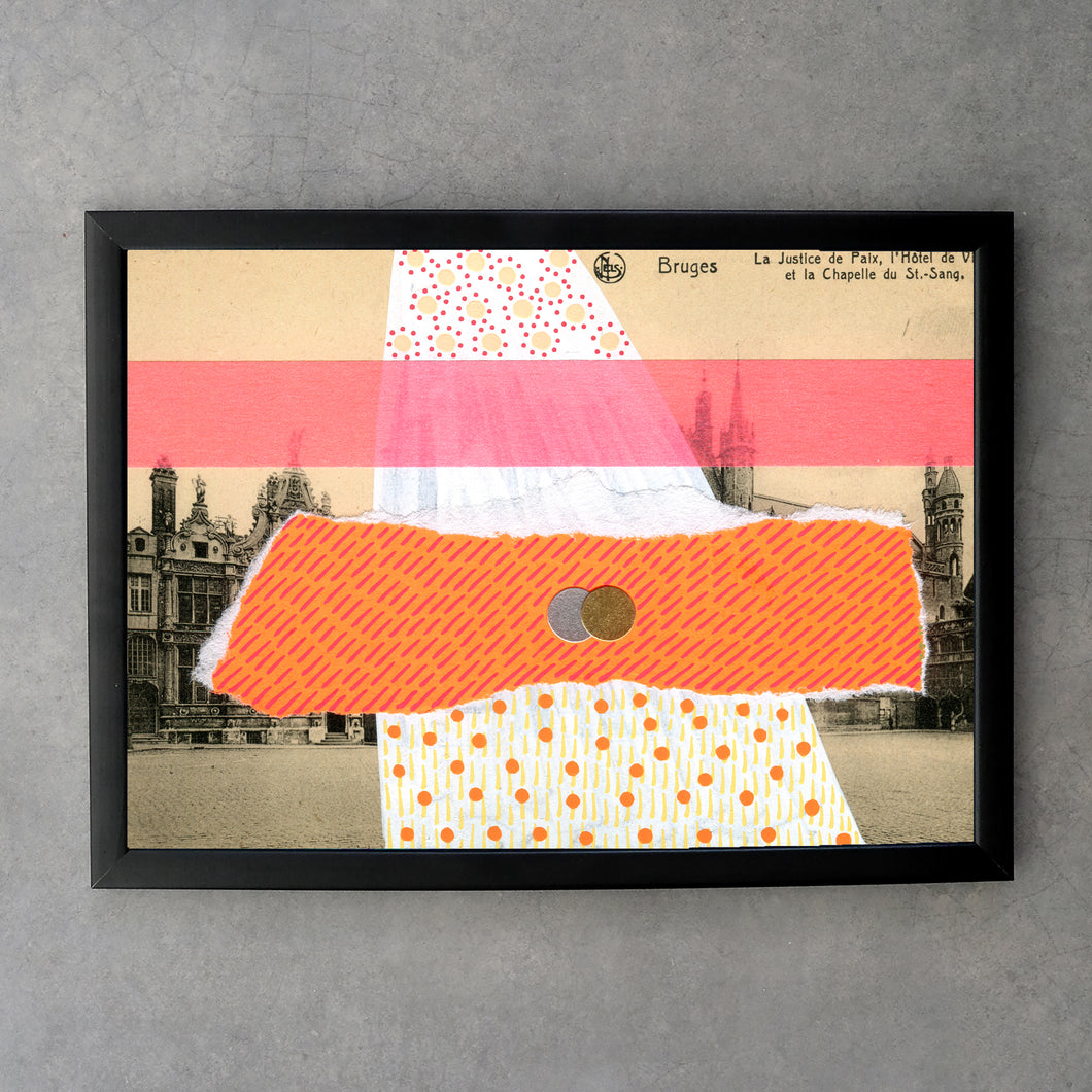 White, Neon Orange And Red Fina Art Print Of Vintage Landscape Collage - Naomi Vona Art