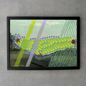 Violet Green Abstract Art Print On Retro Landscape Postcard - Naomi Vona Art
