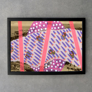 Pink Purple Abstract Fine Art Print On Old Landscape Postcard - Naomi Vona Art