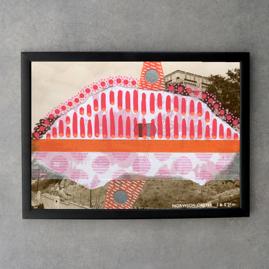 Red Pink Giclée Print Of Retro Vintage Postcard Art - Naomi Vona Art