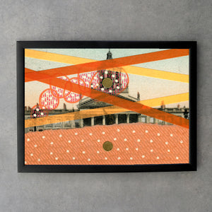Orange Fine Art Print On Retro Vintage Altered Postcard - Naomi Vona Art