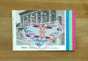 Vintage Verona Bevilacqua Palace Postcard Collage Art - Naomi Vona Art