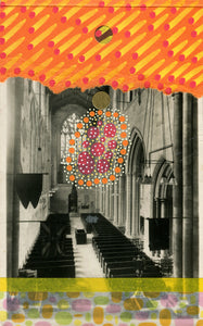 Church Interiors Vintage Postcard Art Collage - Naomi Vona Art
